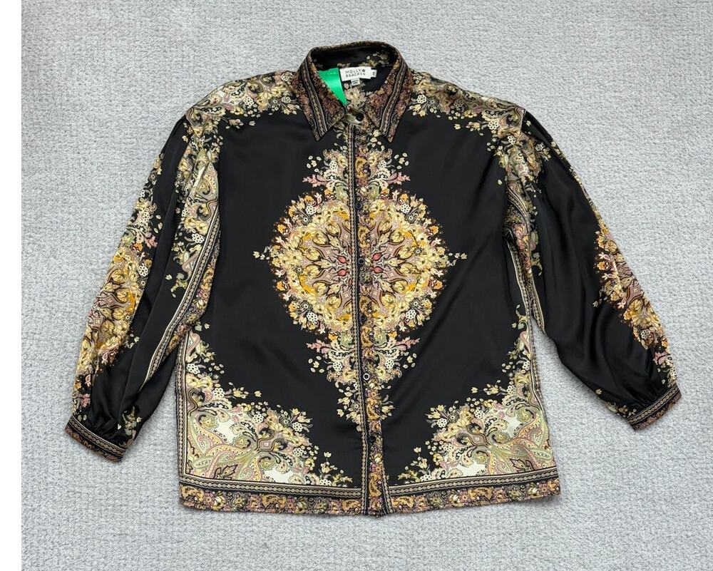 Molly Bracken Black Multicolor Floral Long Sleeve Blouse Size S #68879